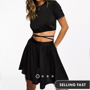 Asos design 2 in 1 satin tie waist romper in black
